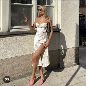 Zara bustier satin midi dress floral print strappy